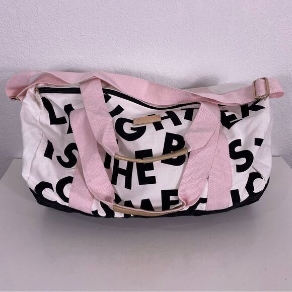 NWOT Benefit Cosmetics White & Black Logo Print Small Duffle Bag - Picture 1 of 8